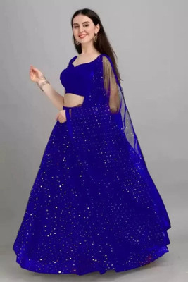 HOUSE OF COMMON Self Design Semi Stitched Lehenga Choli(Light Blue)