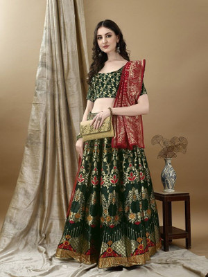 SWAMI STUDIO Self Design Semi Stitched Lehenga Choli(Green)