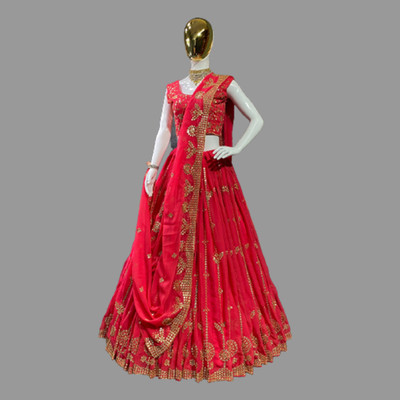 KAPANKU Self Design Semi Stitched Lehenga Choli(Red)