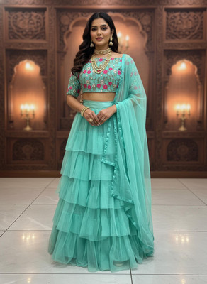 Sonu Creation Self Design Semi Stitched Lehenga Choli(Blue)