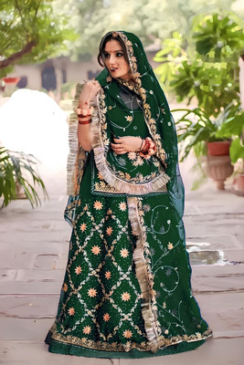 SANSKAR TEXTILE Embroidered Semi Stitched Rajasthani Poshak(Green)