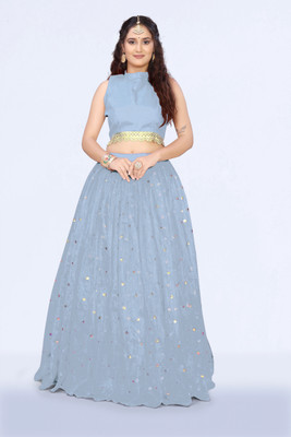 lazyandcrazy shop Solid, Embellished Semi Stitched Lehenga Choli(Grey)