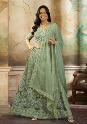 Udbhav Export Embroidered Semi Stitched Lehenga Choli(Light Green)