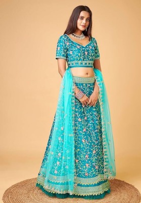 AADITASYA Embroidered Semi Stitched Lehenga Choli(Light Blue)