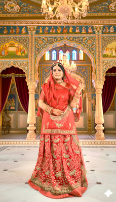 Shreemanji trading Embroidered Semi Stitched Rajasthani Poshak(Pink)