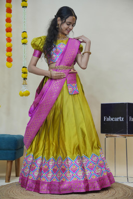 Fabcartz Self Design Semi Stitched Lehenga Choli(Yellow)