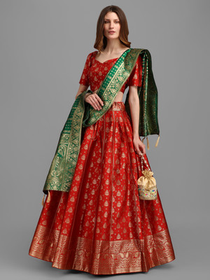 PURVAJA Self Design Semi Stitched Lehenga Choli(Red)