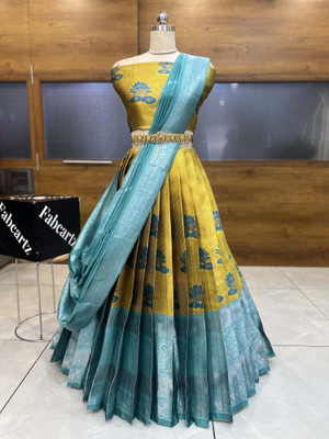 Sonu Creation Self Design Semi Stitched Lehenga Choli(Yellow)