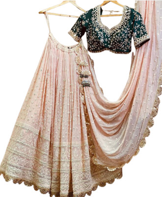 IYALAFAB Self Design Semi Stitched Lehenga Choli(Beige, Green)