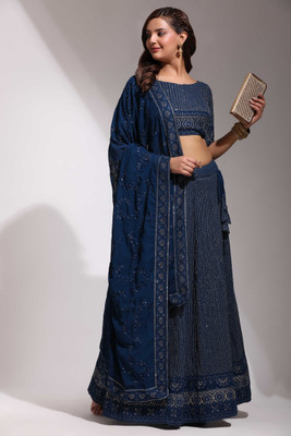 MR Y Embroidered Semi Stitched Lehenga Choli(Blue)