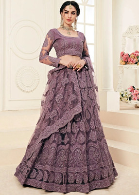 WEARSQUAD Embroidered Semi Stitched Lehenga Choli(Purple)