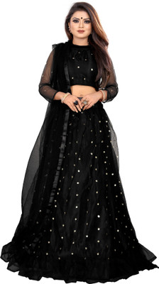 RUKHA FAB Embroidered Semi Stitched Lehenga Choli(Black)