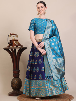 krishu fashion Self Design Semi Stitched Lehenga Choli(Blue)