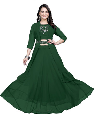 SK LIFESTYLE Embellished Stitched Lehenga with Jacket(Green)