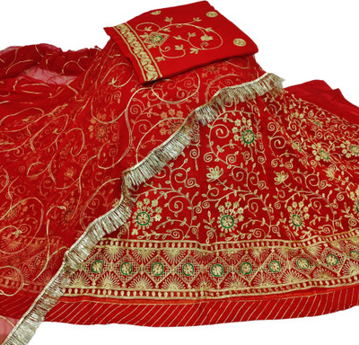 MANTUSHTI Embroidered Semi Stitched Rajasthani Poshak(Red)