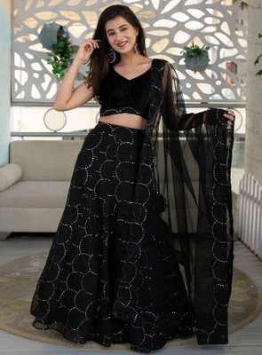 Kedar Fab Embroidered Semi Stitched Lehenga Choli(Black)