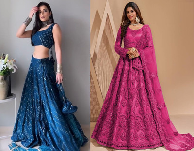 Reelove Factory Embellished Semi Stitched Lehenga Choli(Dark Blue, Pink)