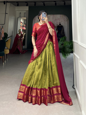 KRISHU ETHNICS Solid Semi Stitched Lehenga Choli(Light Green)