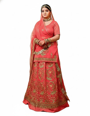 SHREE AMBEY TRADING Embroidered Semi Stitched Rajasthani Poshak(Pink)