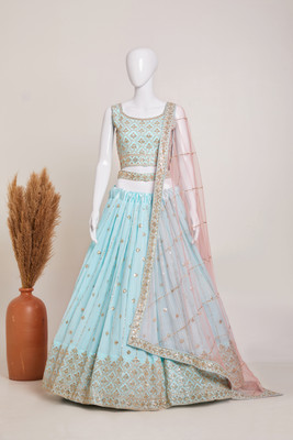 RENCY CREATION Embroidered Semi Stitched Lehenga Choli(Light Blue)