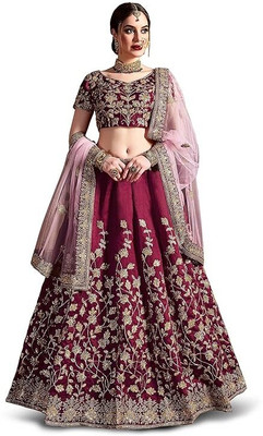 Dhanlaxmi Export Embroidered Semi Stitched Lehenga Choli(Maroon)