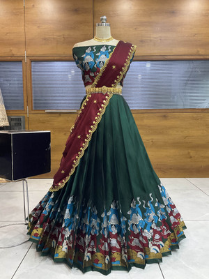 Payu Self Design Semi Stitched Lehenga Choli(Green)
