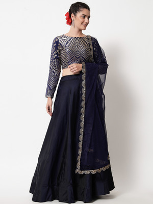 Fabcartz Embellished, Self Design Semi Stitched Lehenga Choli(Dark Blue)