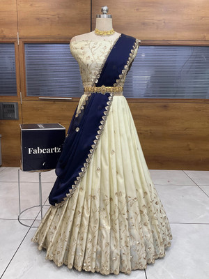 Sonu Creation Embroidered Semi Stitched Lehenga Choli(Blue)