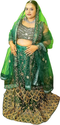 Shreedhan Embroidered, Embellished, Self Design Semi Stitched Lehenga Choli(Green)