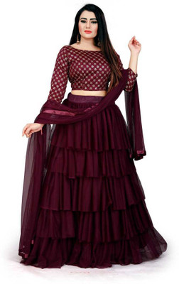 Roopvastra Solid Semi Stitched Lehenga Choli(Maroon)