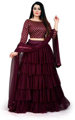 Rudra Fab Self Design Semi Stitched Lehenga Choli(Maroon)