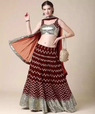 VM TEJANI Solid Semi Stitched Lehenga Choli(Maroon)