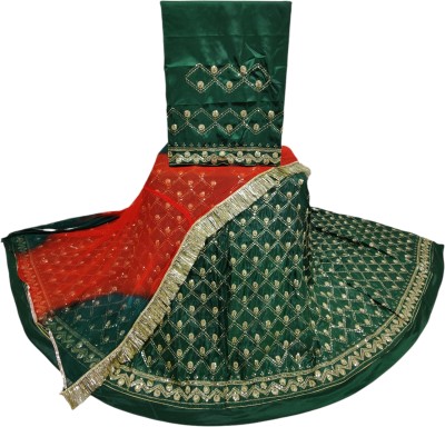 MANTUSHTI Embroidered Semi Stitched Rajasthani Poshak(Dark Green)