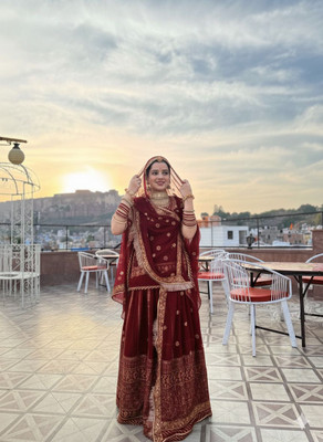 bherva tex Embroidered Semi Stitched Rajasthani Poshak(Maroon)