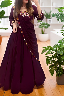 balaji textiles Embroidered Semi Stitched Lehenga & Crop Top(Purple)
