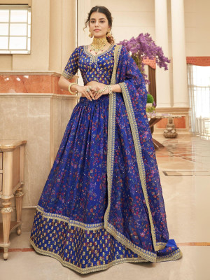 odette Embroidered Semi Stitched Lehenga Choli(Blue)