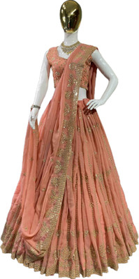 JINIMART Self Design Semi Stitched Lehenga Choli(Orange)