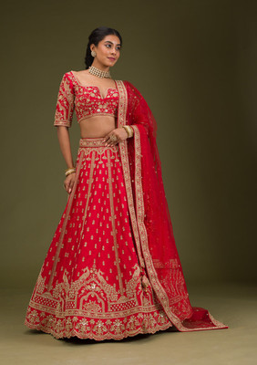 MAN PRIYA TRENDZ Embroidered Semi Stitched Lehenga Choli(Orange)