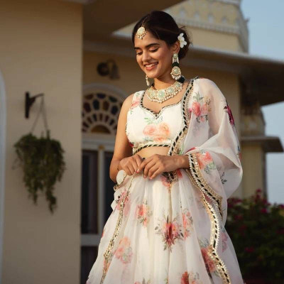 Fabricfantacia Self Design Semi Stitched Lehenga Choli(White)