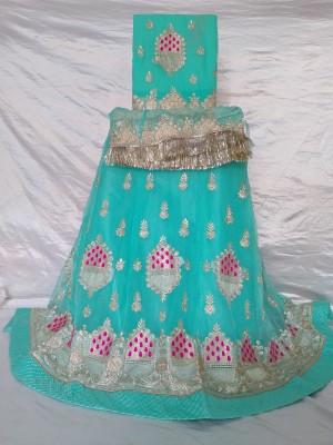 V And V Shop Embroidered Semi Stitched Rajasthani Poshak(Light Green)