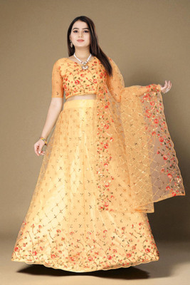 JAY RAMDEV FASHION Embroidered Semi Stitched Lehenga Choli(Gold)