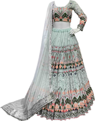 Aptex Embellished Semi Stitched Lehenga Choli(Multicolor)