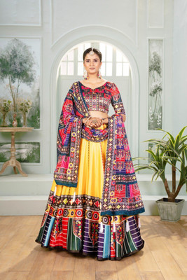 M M STYLE Digital Print Semi Stitched Lehenga Choli(Maroon, Multicolor, Yellow)