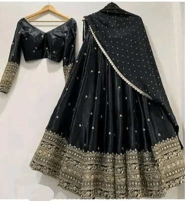 QUEDDY'S Solid Semi Stitched Lehenga Choli(Black)