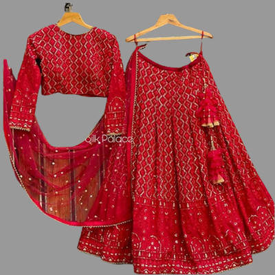 KAPANKU Self Design Semi Stitched Lehenga Choli(Red)