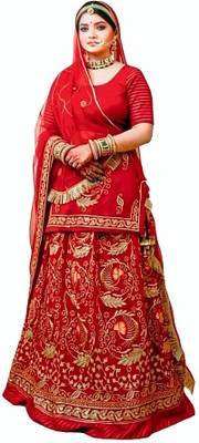 bherva tex Embroidered Semi Stitched Rajputi Poshak(Red)