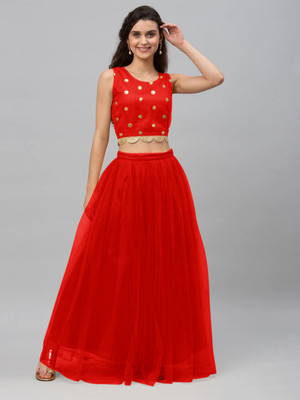 lazyandcrazy shop Solid Semi Stitched Lehenga Choli(Red)