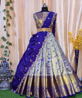 niv Self Design Semi Stitched Lehenga Choli(Light Blue)