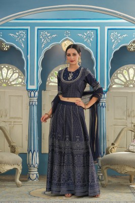 Juniper Embroidered Stitched Lehenga Choli(Dark Blue)