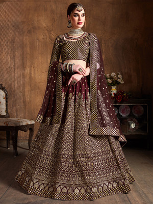 Tasrika Embroidered Semi Stitched Lehenga Choli(Maroon)